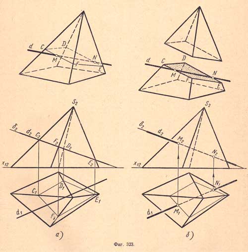 Чертеж №323 к разделу (Взаимное пересечение поверхностей геометрических тел).