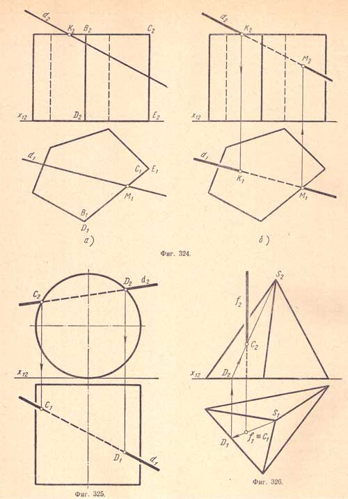 Чертеж №324 №325 №326 к разделу (Взаимное пересечение поверхностей геометрических тел).